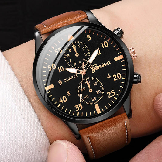 4PCS Fashion Arabic Dial Men Business Watches Vintage Bracelets Set Leather Band Quartz Wristwatch Relogio Masculino(Without Box