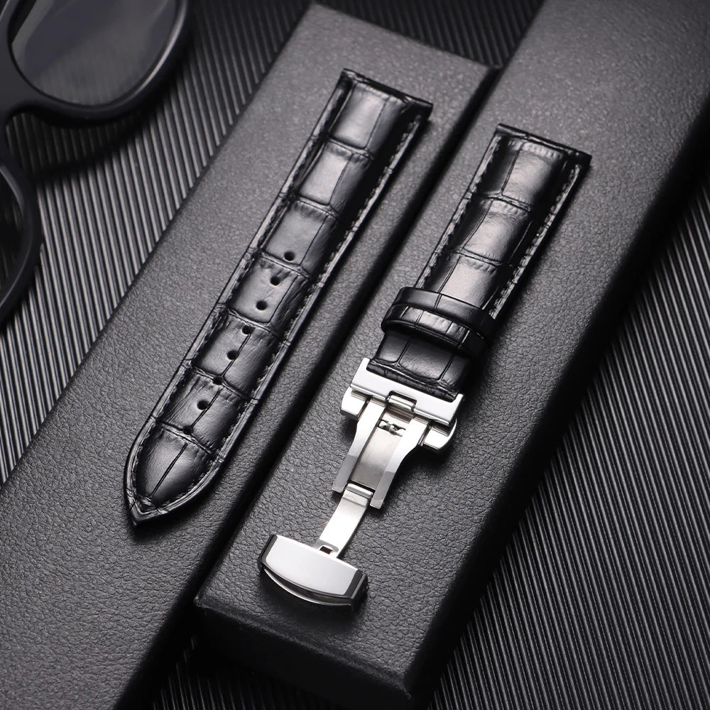 Butterfly Buckle Genuine Calfskin Leather Watch Starp Universal Replacment Watch Bands 12/13/14/15/16/17/18/19/20/21/22/23/24mm
