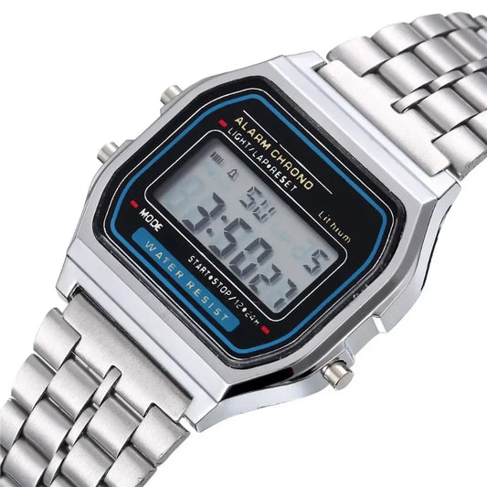 Luxury LED Digital Men's Watch Stainless Steel Electronic Wristwatch Simple Business Gold Silver Reloj Hombre