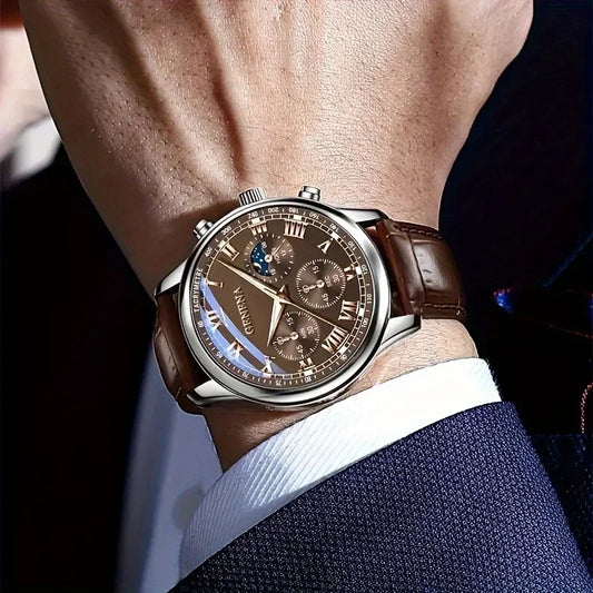 Luxury Men Business Watches Fashion Leather Strap Round Dial Male's Analog Quartz Wristwatch Reloj Hombre(Without Box)