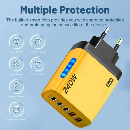 5-in-1 GaN 240W Fast Charger Desktop Charger USB Type C Charger Fast Charging Quick Charge 3.0 Adapter For iPhone SamsungHuawei