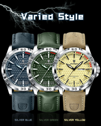 POEDAGAR Original Men Watch Luxury Waterproof Luminous Date Week Watch For Man Quartz Leather Fashion Men's Watches Reloj Hombre