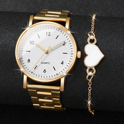 2/4PCS Fashion Arabic Dial Women Watches Simple Quaretz Wristwatch with Bracelets Set Reloj Mujer（Without Box）