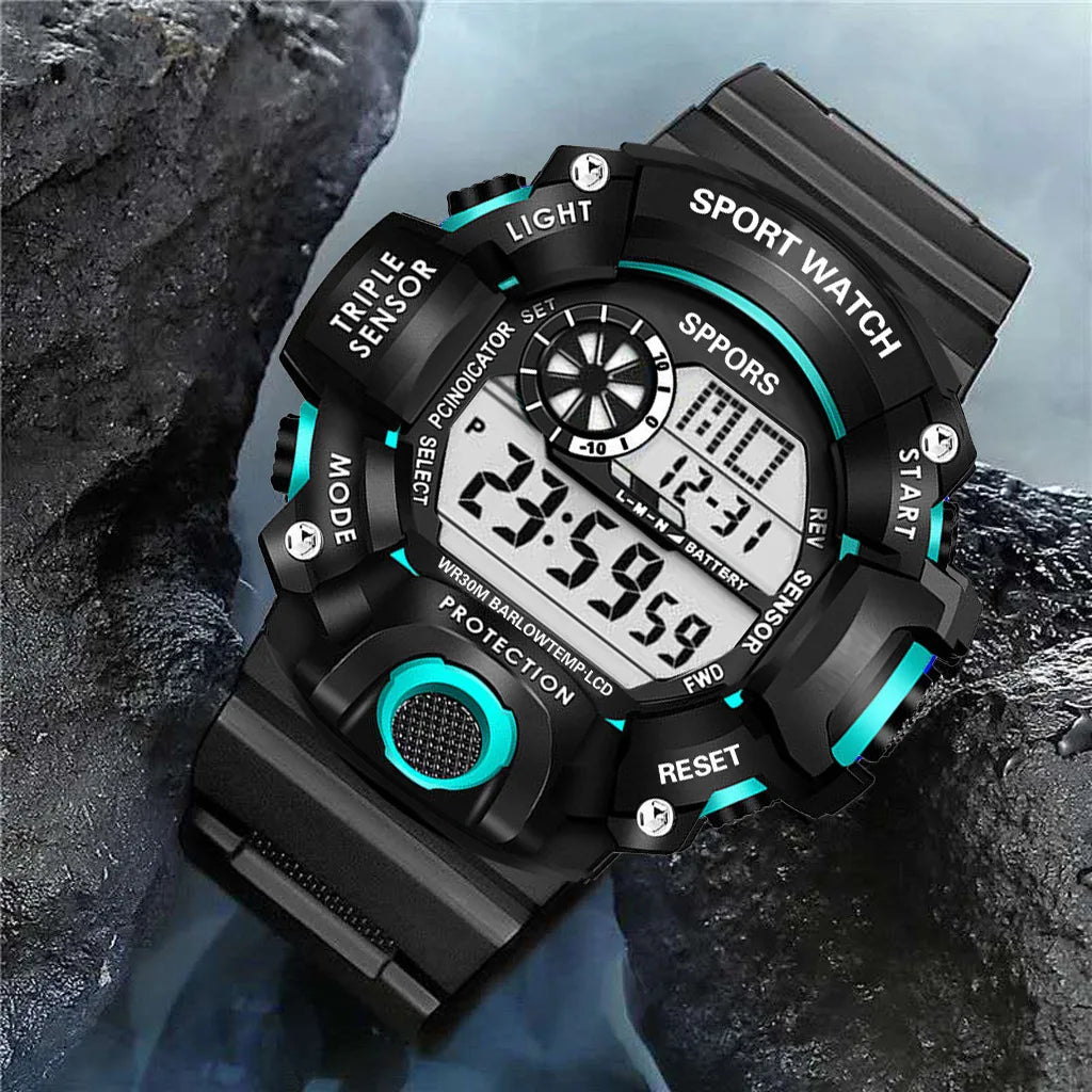 Men's Watch Fashion Sports Electronic Wristwatch Large Dial Multifunctional Waterproof Luminous Alarm Kids Male's Military Watch
