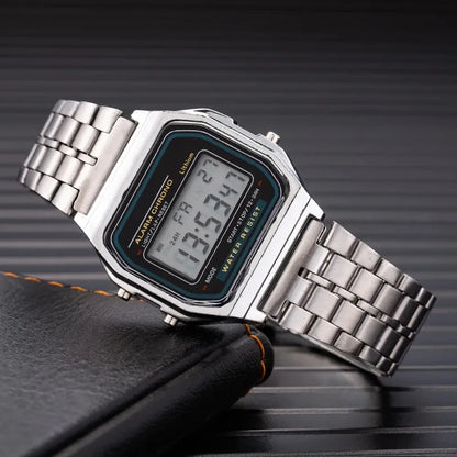 Luxury LED Digital Men's Watch Stainless Steel Electronic Wristwatch Simple Business Gold Silver Reloj Hombre