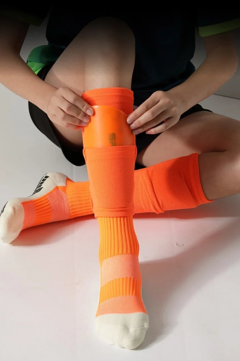 A Set Soccer Shin Guard Adults Kids Socks With Pocket Professional Shields Legging Shinguards Cover Sleeves Protective Gear