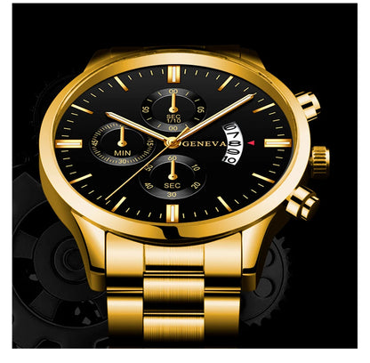 2023 Fashion Men Gold Stainless Steel Watch Luxury Calendar Quartz Wrist Watch Mens Business Watches for Man Clock Reloj Hombre