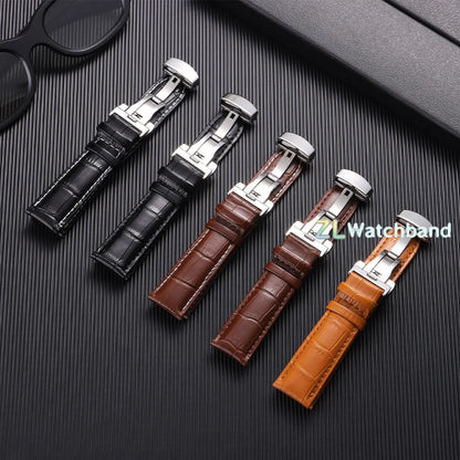 Butterfly Buckle Genuine Calfskin Leather Watch Starp Universal Replacment Watch Bands 12/13/14/15/16/17/18/19/20/21/22/23/24mm