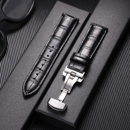 Butterfly Buckle Genuine Calfskin Leather Watch Starp Universal Replacment Watch Bands 12/13/14/15/16/17/18/19/20/21/22/23/24mm