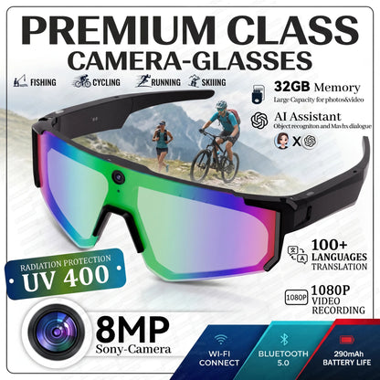 AI Smart Glasses with Camera 4K Video Recording Glasses Polarized Sports Sunglasses EIS Stabilization ual Mic Noise Canceling