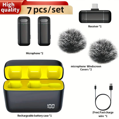 Wireless Lavalier Microphone with Charging Case Windproof Fleece Suitable for Phones Laptop Devices with Noise canceling MIC