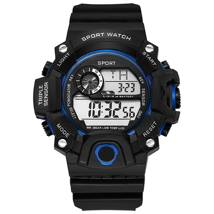 Men's Watch Fashion Sports Electronic Wristwatch Large Dial Multifunctional Waterproof Luminous Alarm Kids Male's Military Watch