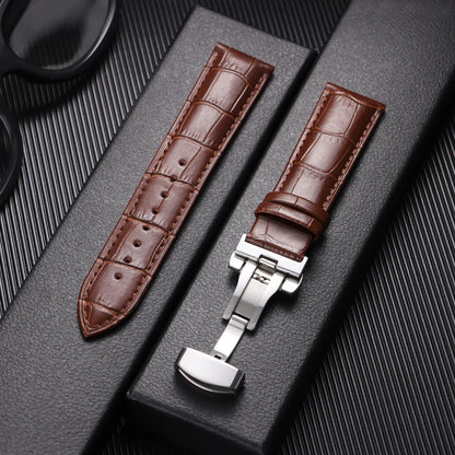 Butterfly Buckle Genuine Calfskin Leather Watch Starp Universal Replacment Watch Bands 12/13/14/15/16/17/18/19/20/21/22/23/24mm