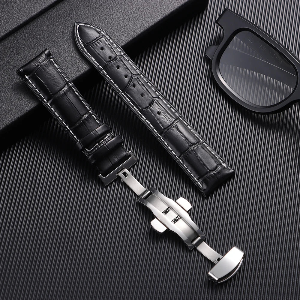 Butterfly Buckle Genuine Calfskin Leather Watch Starp Universal Replacment Watch Bands 12/13/14/15/16/17/18/19/20/21/22/23/24mm