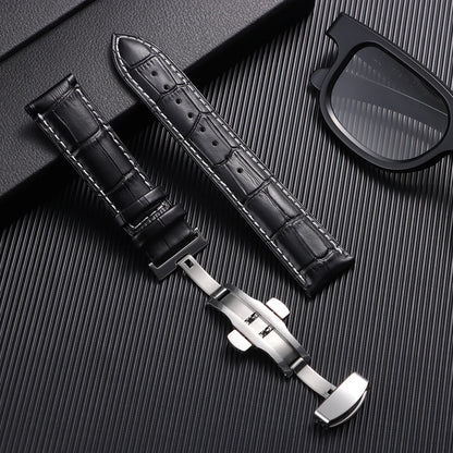 Butterfly Buckle Genuine Calfskin Leather Watch Starp Universal Replacment Watch Bands 12/13/14/15/16/17/18/19/20/21/22/23/24mm