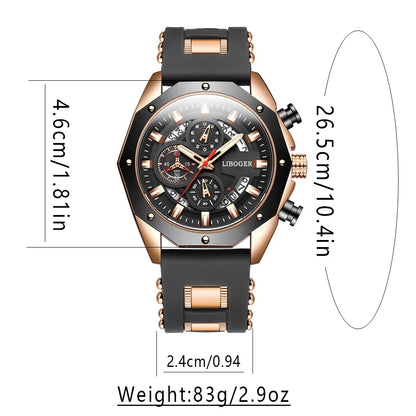 Fashion Business Men Watch Top Brand High Quality Auto Date Big Dial Silicone Strap Sports Quartz Watches For Him Gifts