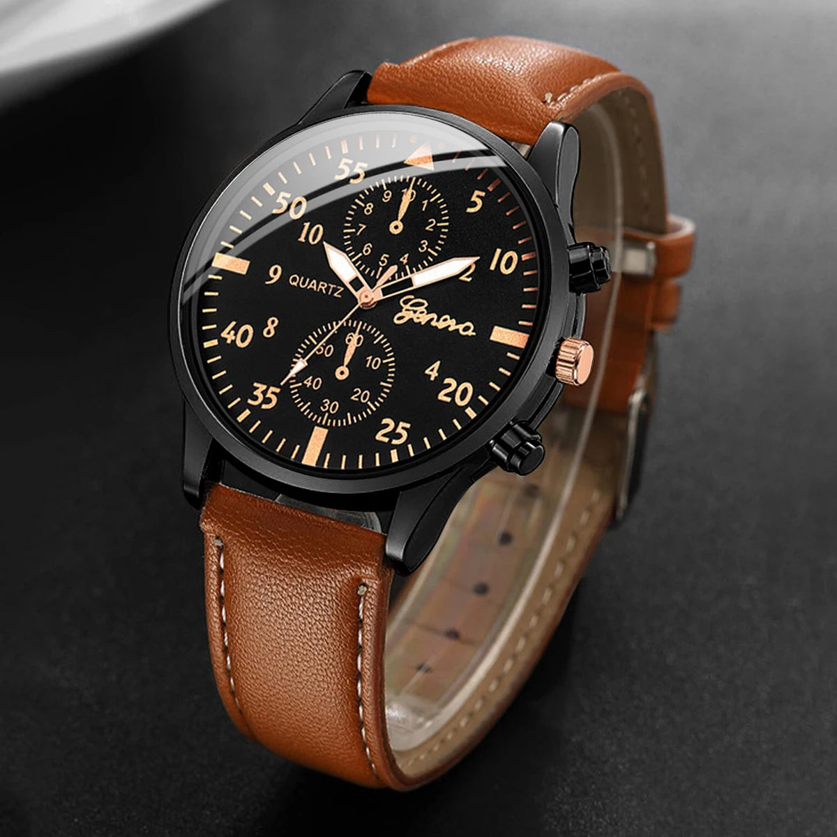 4PCS Fashion Arabic Dial Men Business Watches Vintage Bracelets Set Leather Band Quartz Wristwatch Relogio Masculino（Without Box