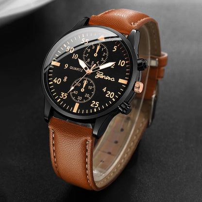 4PCS Fashion Arabic Dial Men Business Watches Vintage Bracelets Set Leather Band Quartz Wristwatch Relogio Masculino（Without Box