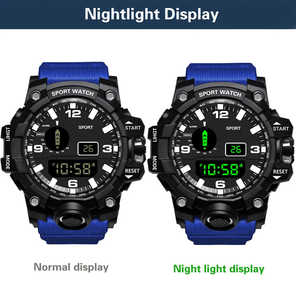 Men's Watch Fashion Sports Electronic Wristwatch Large Dial Multifunctional Waterproof Luminous Alarm Kids Male's Military Watch