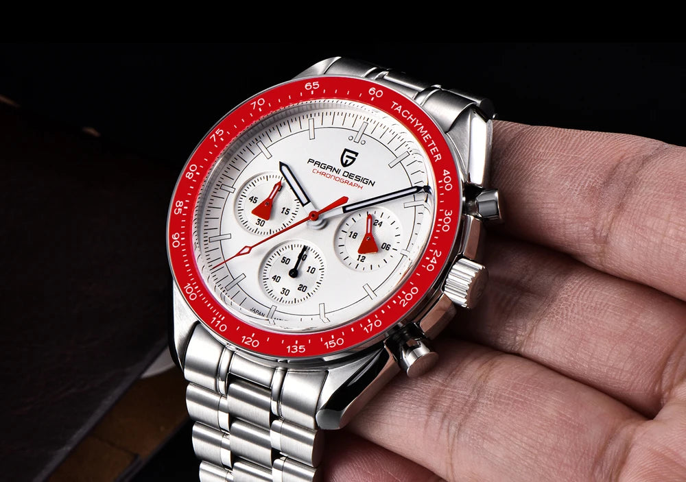 PAGANI DESIGN 2026 New Moon Men's Watches Luxury Quartz Watch For Men VK63 Chronograph AR Sapphire Mirror Ceramic Bezel Luminous