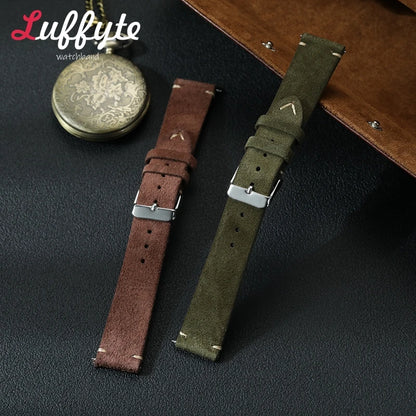 Vintage Suede Leather Watch Band 18mm 20mm 22mm Handmade Men Women Wristwatch Strap Quick Release Smartwatch Watchband