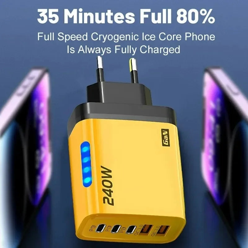 5-in-1 GaN 240W Fast Charger  Desktop Charger USB Type C Charger Fast Charging Quick Charge 3.0 Adapter For iPhone SamsungHuawei