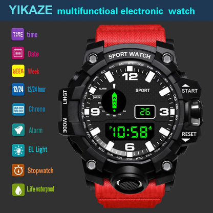 Men's Watch Fashion Sports Electronic Wristwatch Large Dial Multifunctional Waterproof Luminous Alarm Kids Male's Military Watch