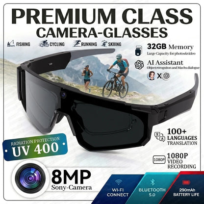 AI Smart Glasses with Camera 4K Video Recording Glasses Polarized Sports Sunglasses EIS Stabilization ual Mic Noise Canceling