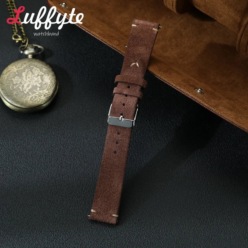 Vintage Suede Leather Watch Band 18mm 20mm 22mm Handmade Men Women Wristwatch Strap Quick Release Smartwatch Watchband