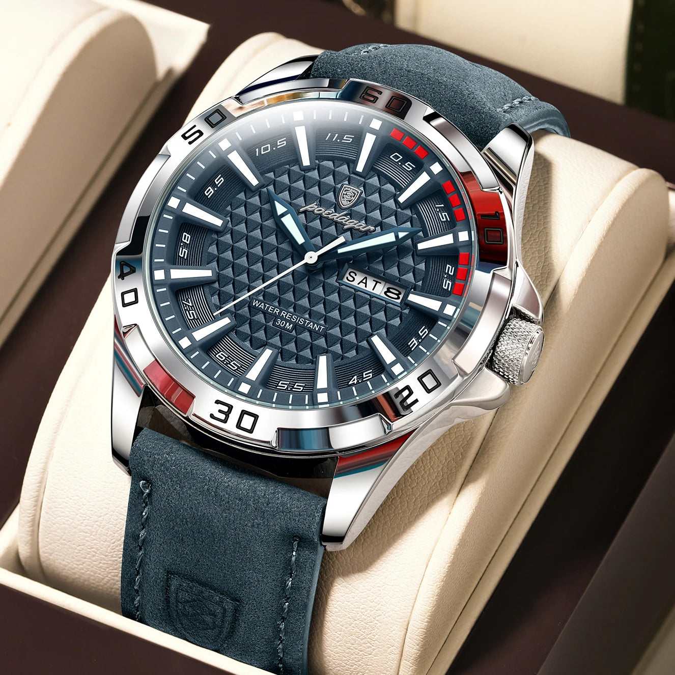 POEDAGAR Original Men Watch Luxury Waterproof Luminous Date Week Watch For Man Quartz Leather Fashion Men's Watches Reloj Hombre