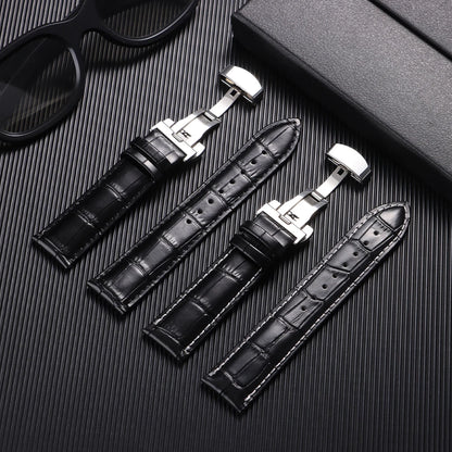 Butterfly Buckle Genuine Calfskin Leather Watch Starp Universal Replacment Watch Bands 12/13/14/15/16/17/18/19/20/21/22/23/24mm