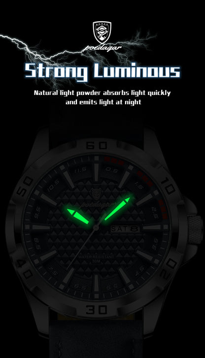 POEDAGAR Original Men Watch Luxury Waterproof Luminous Date Week Watch For Man Quartz Leather Fashion Men's Watches Reloj Hombre