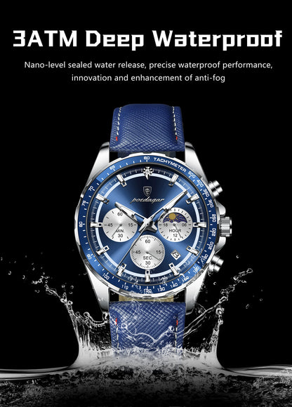 POEDAGAR Original Fashion Men Clock Luminous Waterproof Chronograph Date Man Wristwatch Leather Quartz Sport Men's Watches Reloj
