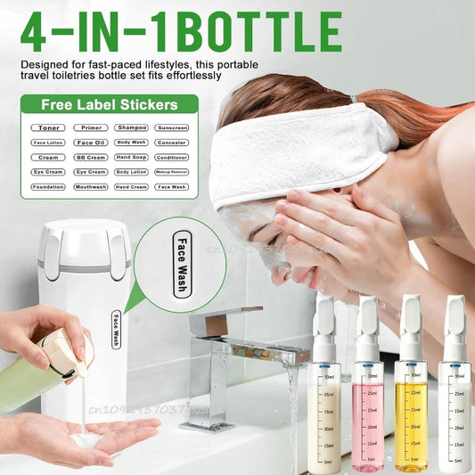 4-in-1 Emulsion Dispenser Bottle Travel Bottle Minimalist with Labels Travel Dispenser Bottle Toiletry Container Travel Bottles