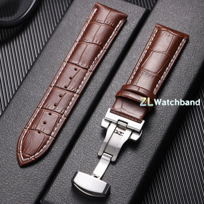 Butterfly Buckle Genuine Calfskin Leather Watch Starp Universal Replacment Watch Bands 12/13/14/15/16/17/18/19/20/21/22/23/24mm