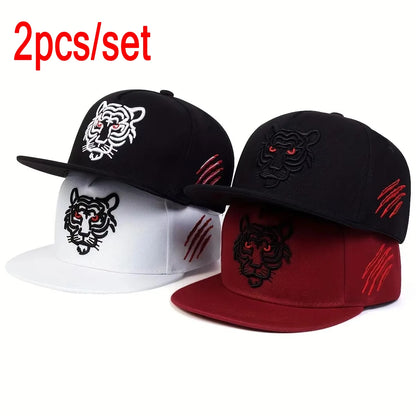 Unisex Tiger Embroidered Hip-hop Hats Outdoor Adjustable Casual Baseball Caps Sunscreen Hat
