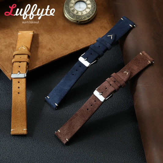 Vintage Suede Leather Watch Band 18mm 20mm 22mm Handmade Men Women Wristwatch Strap Quick Release Smartwatch Watchband