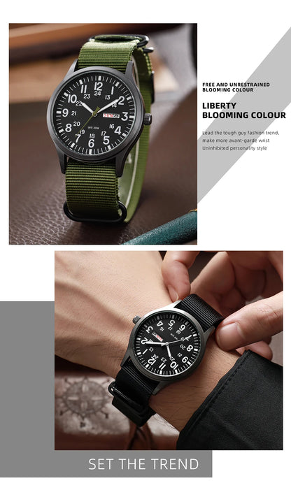2024 TPW Field Watch Easy Reading Fabric Strap 24 Hours Display Quartz Movement