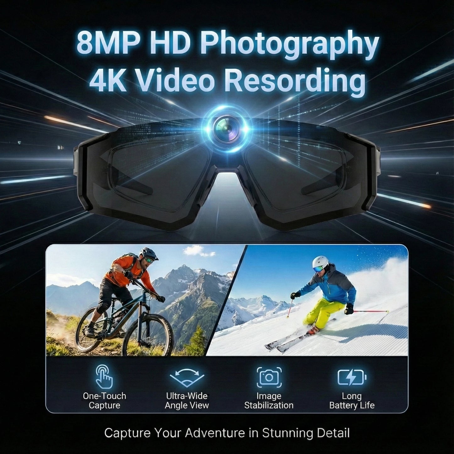 AI Smart Glasses with Camera 4K Video Recording Glasses Polarized Sports Sunglasses EIS Stabilization ual Mic Noise Canceling