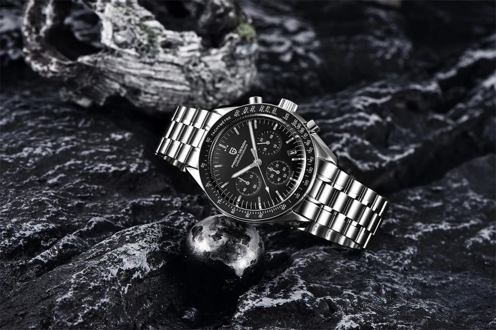 PAGANI DESIGN 2026 New Moon Men's Watches Luxury Quartz Watch For Men VK63 Chronograph AR Sapphire Mirror Ceramic Bezel Luminous