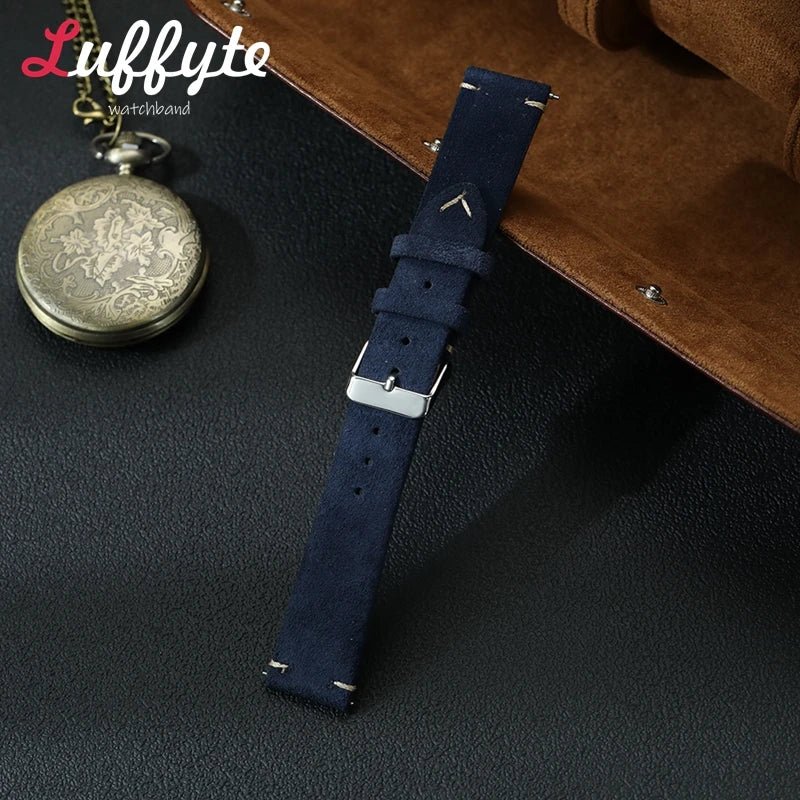 Vintage Suede Leather Watch Band 18mm 20mm 22mm Handmade Men Women Wristwatch Strap Quick Release Smartwatch Watchband