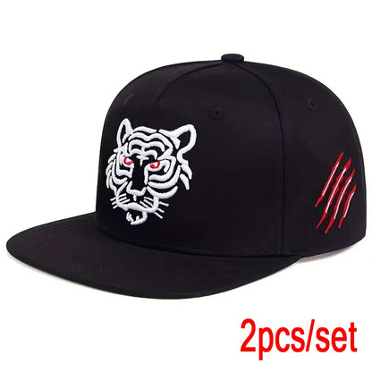 Unisex Tiger Embroidered Hip-hop Hats Outdoor Adjustable Casual Baseball Caps Sunscreen Hat