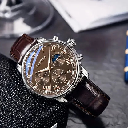 Luxury Men Business Watches  Fashion Leather Strap Round Dial Male's Analog Quartz Wristwatch Reloj Hombre（Without Box）
