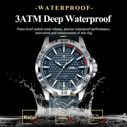 POEDAGAR Original Men Watch Luxury Waterproof Luminous Date Week Watch For Man Quartz Leather Fashion Men's Watches Reloj Hombre
