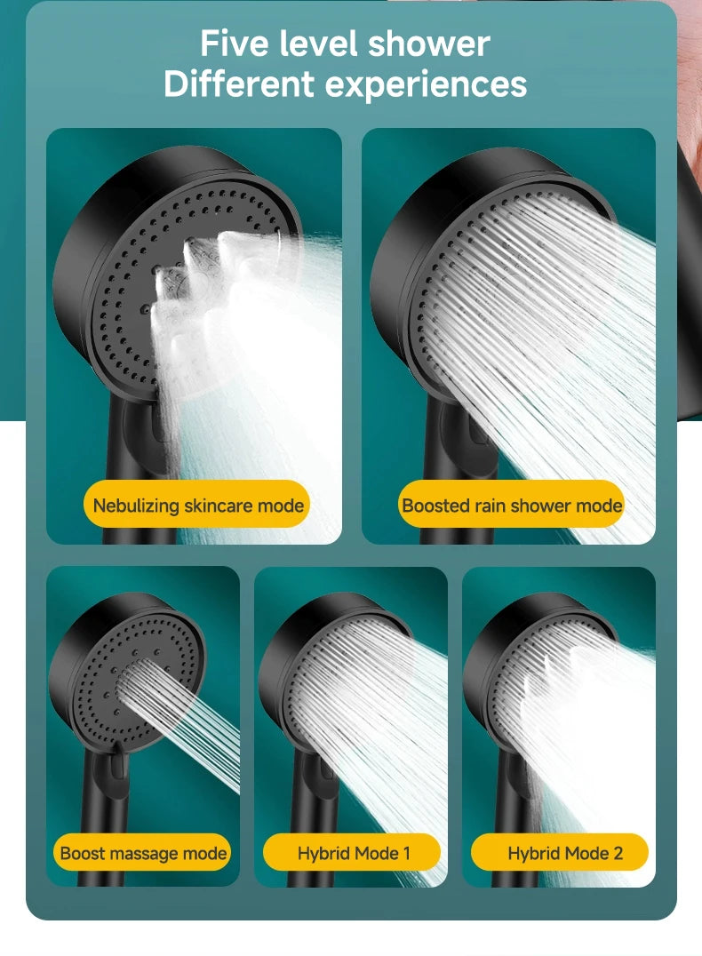 5 Modes Pressure Boost Shower Head Multifunction Adjustable Large Water Shower Nozzle Massage Bathroom Accessory