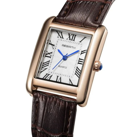 Rebirth 002 Elegant Mini Light Design Rectangle Dial Water Resistant Quartz Movement Business Women Analog Wrist Watch Gift
