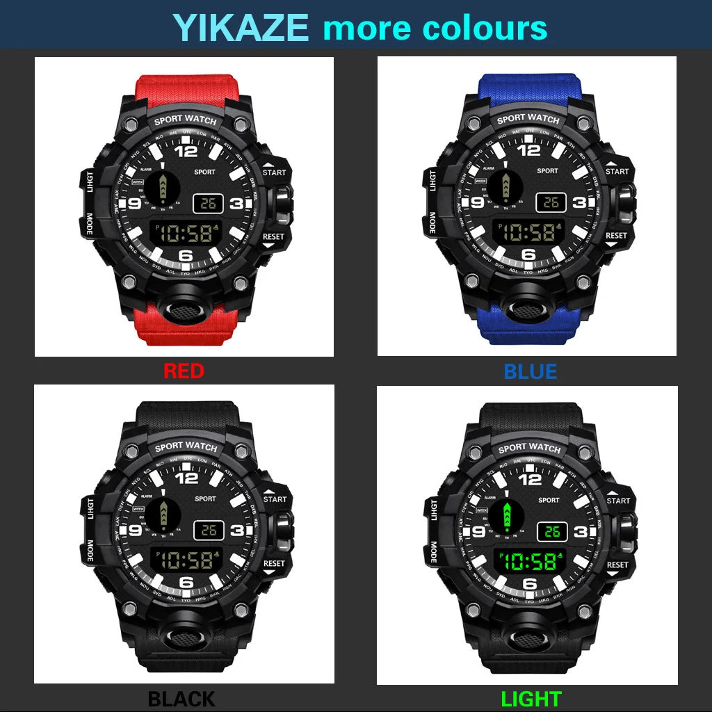 Men's Watch Fashion Sports Electronic Wristwatch Large Dial Multifunctional Waterproof Luminous Alarm Kids Male's Military Watch