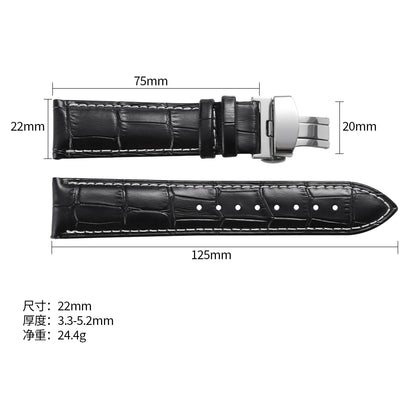 Butterfly Buckle Genuine Calfskin Leather Watch Starp Universal Replacment Watch Bands 12/13/14/15/16/17/18/19/20/21/22/23/24mm