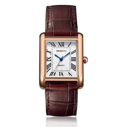Rebirth 002 Elegant Mini Light Design Rectangle Dial Water Resistant Quartz Movement Business Women Analog Wrist Watch Gift