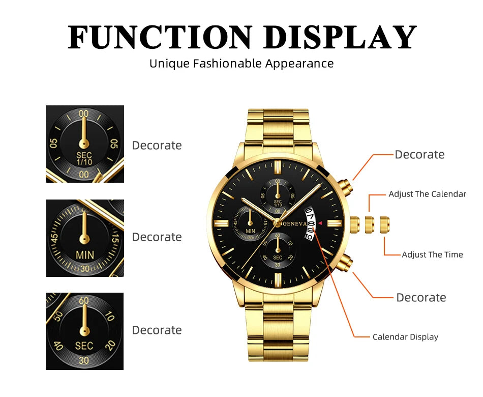 2023 Fashion Men Gold Stainless Steel Watch Luxury Calendar Quartz Wrist Watch Mens Business Watches for Man Clock Reloj Hombre